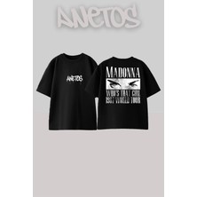 Anetos Madonna 9 Tasarım Sırt Baskılı Pamuk Siyah Oversize T-Shirt