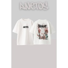 Anetos Slipknot 14 Tasarım Sırt Baskılı Pamuk Beyaz Oversize T-Shirt