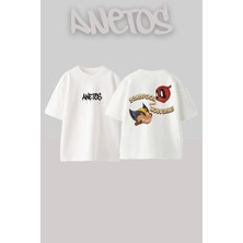 Anetos Deadpool Wolverine Tasarım Sırt Baskılı Pamuk Beyaz Oversize T-Shirt