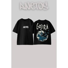 Anetos Gojıra 1 Tasarım Sırt Baskılı Pamuk Siyah Oversize T-Shirt