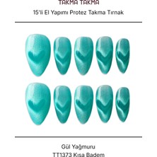 Takma Takma 15'li Yeşil Kısa Badem TT1373 Tekrar Kullanılabilir El Yapımı Protez Takma Tırnak - Yeşil-M