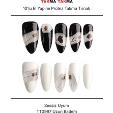 Takma Takma 10'lu Siyah Uzun Badem TT0997 Tekrar Kullanılabilir El Yapımı Protez Takma Tırnak - Siyah-S