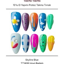 Takma Takma 10'lu Renkli Uzun Badem  TT1408 Tekrar Kullanılabilir El Yapımı Protez Takma Tırnak - Renkli-M