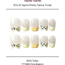 Takma Takma 10'lu Sarı Orta Balerin TT1360 Tekrar Kullanılabilir El Yapımı Protez Takma Tırnak - Sarı-S