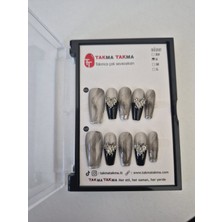 Takma Takma TT0959 - Karneol Füg - 10'lu Tekrar Kullanılabilir El Yapımı Protez Takma Tırnak - Siyah-S