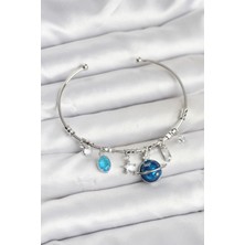 ForWhat Zarif Bilekler Için Silver Pirinç Gezegen Charmlı Kadın Bileklik