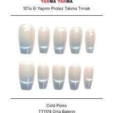 Takma Takma 10'lu Mavi Orta Balerin TT1174 Tekrar Kullanılabilir El Yapımı Protez Takma Tırnak - Mavi-XS