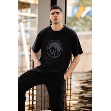 Rawea Fashion Unisex Bisiklet Yaka Baskılı Oversize T-Shirt - Siyah