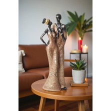 Elifeshop Lüks Işlemeli Geleneksel Yerel Kıyafetli Afrikalı Çift Heykeli Dekoratif Biblo Ev Ofis Hediyesi Mdl1