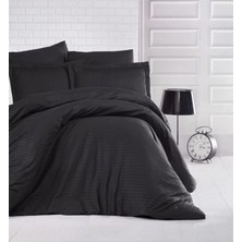 Metinev Tek Kişilik Çizgili Nevresim Takımı Siyah