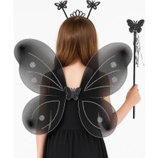MCM Group Siyah Kelebek Kız Seti – 50 cm Kelebek Kanadı, Taç ve Asa
