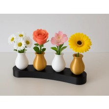 Genç 3D Zarif Mini Vazo Seti 4’lü Dekoratif Masa ve Raf Süsü Sarı Beyaz Minimalist Tasarım
