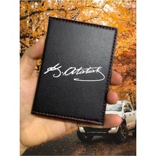 Nurdic Atatürk Imza Desenli Ruhsat Kabı Logolu Oto Ruhsat Kılıfı Vinleks Deri Dikişli Araç Ruhsat Koruyucu