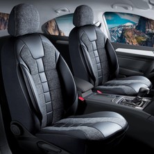 Auto Good Store Tata Marina Uyumlu Lüx Deri Detaylı Keten Oto Koltuk Kılıfı Ön Arka Takım Vista Serisi Siyah