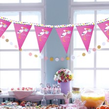 Vipfoni Üçgen Flama -Baby Shower Leylek Pembe