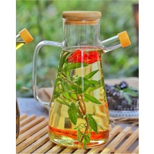 MCM Group 900 ml Cam Yağdanlık -  Sirkelik - Bambu Kapak Isıya Dayanıklı Cam Yağ Şişesi