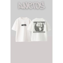 Anetos Lady Gaga 11 Tasarım Sırt Baskılı Pamuk Beyaz Oversize T-Shirt