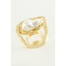 Gümüş Takıcım Oval Inci Metal Yüzük