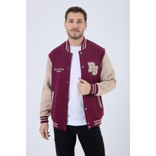 Polo State Erkek 3 Iplik Pamuklu Içi Polarlı Regular Fit Nakışlı Bordo Kolej Ceket