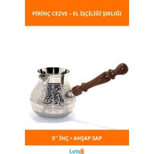 Letsii El Yapımı Pirinç Cezve Ahşap Saplı 5 Inç Kahve Pişirme