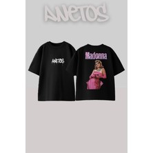 Anetos Madonna 5 Tasarım Sırt Baskılı Pamuk Siyah Oversize T-Shirt