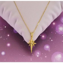 Hg.Aksesuar Unisex Zirkon Taşlı Kutup Yıldızı Çelik Kolye