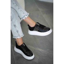 Rümeysa Lima Kadın Taşlı Deri Sneakers Siyah