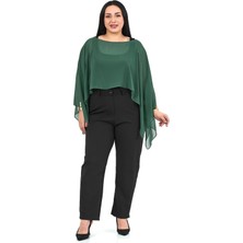 Disentis Modest Büyük Beden Asimetrik Kesim Şifon Zümrüt Yeşili Pelerin Bolero
