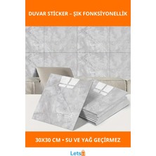 Letsii Gri Mermer Desen Su Geçirmez Kendinden Yapışkanlı Duvar Sticker 30X30 cm