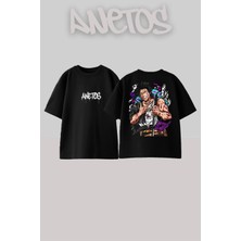 Anetos Demon Slayer 12 Tasarım Sırt Baskılı Pamuk Siyah Oversize T-Shirt