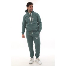 PHANTOM JEANS Petrol Şık Içi Polarlı Erkek Eşofman Takımı Paça Lastikli Cepli Kapüşonlu Nakış Detaylı Compact Takım