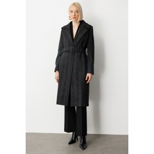 Ekol Kadın Beli Kemerli Kaşe Kaban 6003 Antrasit