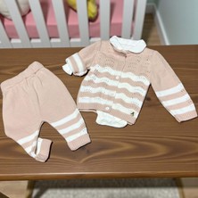 Bebe Yaka Bodyli Çizgili Triko Üçlü Alt Üst Takım - ANG2828-SOMON-3 - 6 Ay Somon