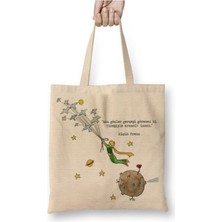 Toyaso Le Petit Prince Küçük Prens Beyaz Bez Çanta Uzun Saplı Alışveriş Çantası Plaj Çantası