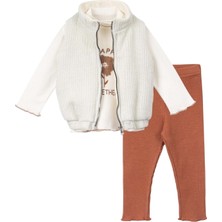 Simli Şişme Yelekli Taytlı Üçlü Alt Üst Takım - NEC251594-EKRU-9 - 12 Ay Ekru