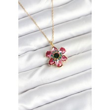 Claris 316L Çelik Zincirli Pembe Çiçek Model Kadın Kolye