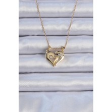 Mena Rise 316L Çelik Zincir Altın Renk Zirkon Taşlı Mıknatıslı Kalp Kolye - Lisinya