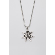 IDR Astroloji 7 Nokta Yıldız Kolye - Örme İthal Zincirli Unisex Gümüş Kaplama Heptagram - 60 cm