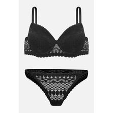 Wonna Aurora Dantelli Sütyen Külot Takım - Push Up Destekli - 2721 - Siyah