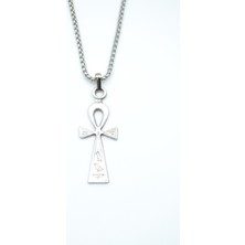 IDR Ankh Anahtarı - Nil'in Anahtarı Gümüş Kaplama Örme Zincir Kolye