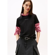 Tommy Jeans Yuvarlak Yaka Baskılı Siyah Kadın T-Shirt DW0DW21964BDS