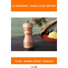 Letsii Doğal Bambu El Değirmeni 15 cm Ergonomik Tasarım Baharat Öğütücü