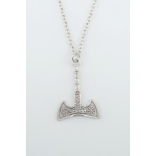 IDR Viking Run Sembol Balta Gümüş Kaplama Düz Zincir Kolye