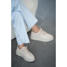 Rümeysa Lefkoşa Kadın Keten Kalın Taban Spor Ayakkabı Bej