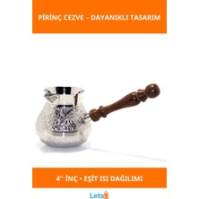 Letsii Pirinç Kahve Cezvesi 4 Inç Ahşap Saplı Dayanıklı Tasarım