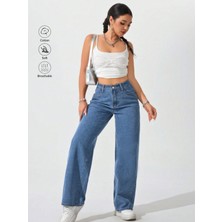 Blue Marlin Kadın Yüksek Bel Boyfriend Bol Paça Kot Pantolon