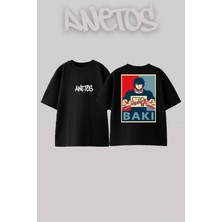 Anetos Bakı 10 Tasarım Sırt Baskılı Pamuk Siyah Oversize T-Shirt