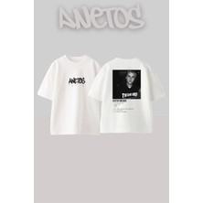 Anetos Justin Bieber 6 Tasarım Sırt Baskılı Pamuk Beyaz Oversize T-Shirt
