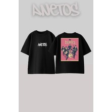 Anetos The Beatles 4 Tasarım Sırt Baskılı Pamuk Siyah Oversize T-Shirt