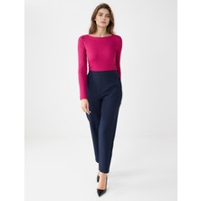 Jimmy Key Fuşya Dar Kesim Kayık Yaka Örme Bluz